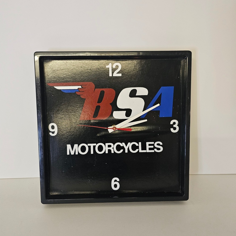 BSA Motorcycles Square Wall Clock Black Red Blue Logo Garage Decor 11.5 Inch